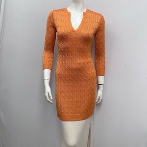 Ralph Lauren Black Label 100% Silk Cable Knit Long Tunic Sweater Top Orange XS